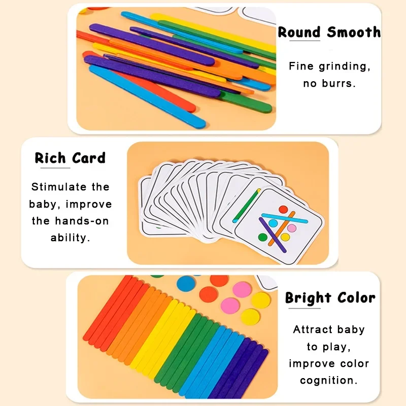 Kids Rainbow Stick Puzzle Montessori Toys Color Sensory Logical Thinking Matching Games Children Early Educational Wooden Toys