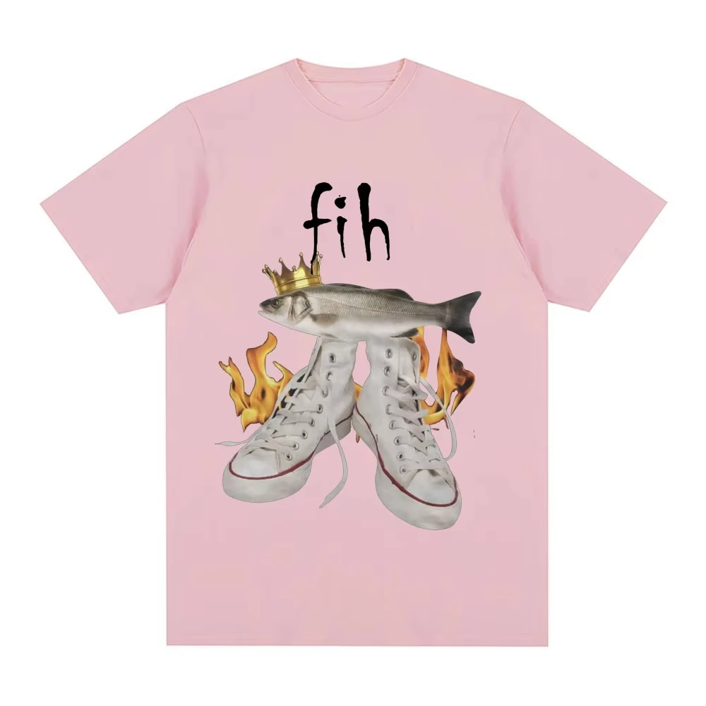 Fih مضحك ميمي الأسماك تي شيرت الرجال النساء موضة خمر المتضخم تي شيرت القطن عادية تي شيرتات قصيرة الاكمام Harajuku الشارع الشهير #2