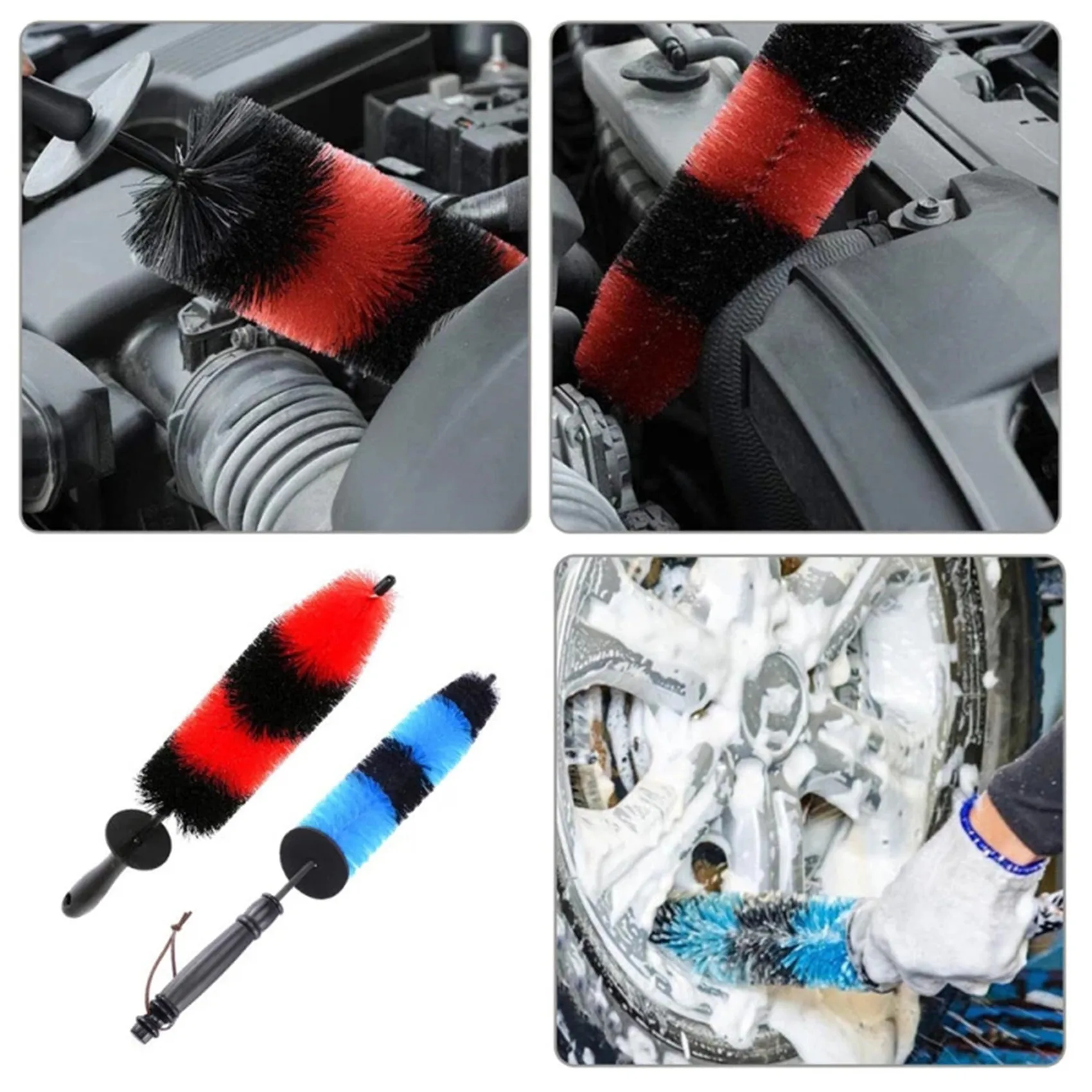 Multifunction Wheel Wash Brush Car Truck Motor Engine Grille Wheel Wash Brush Tire Rim Cleaning Tool 17Inch Long Easy Reach