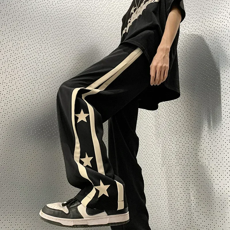 Y2K Star Sweatpants Men Black Sports Pants Wide Leg Trousers Male Japanese Streetwear Hip Hop Graphic Loose Casual