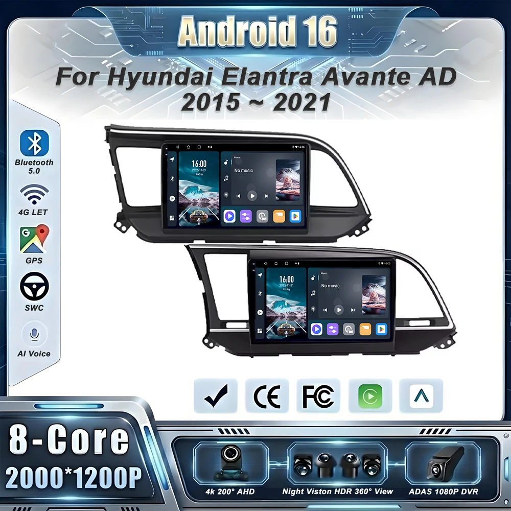 Android 16 For Hyundai Elantra Avante AD 2015 ~ 2021 Car Multimedia GPS Radio Navigation NAVI Player CarPlay 360 BirdView 3D