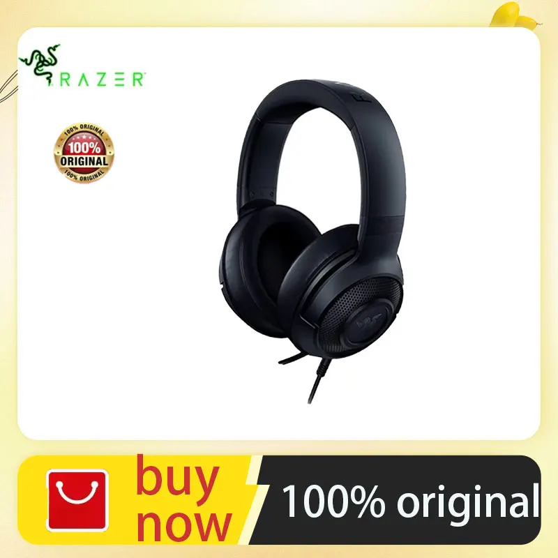 Razer Kraken X headphones Wired Gaming ear buds Bendable Cardiod Microphone earphones Custom-Tuned 40mm Drivers, earbuds