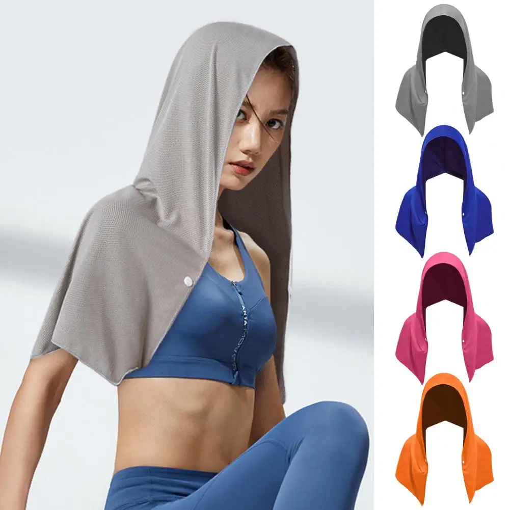 Quick Dry Cooling Hoodie Towel Solid Color UV Protection Breathable Sweat Absorbent Sports Running Hood Towel Sports Supplies