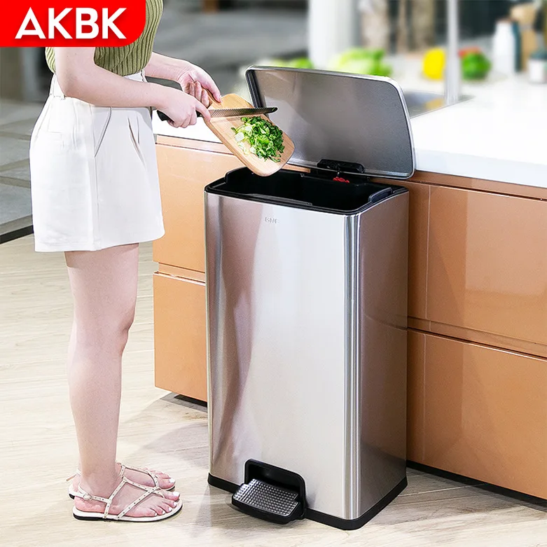 Creative high-capacity stainless steel trash bin for kitchen, showcasing high aesthetic value. Kitchen specific foot stepping