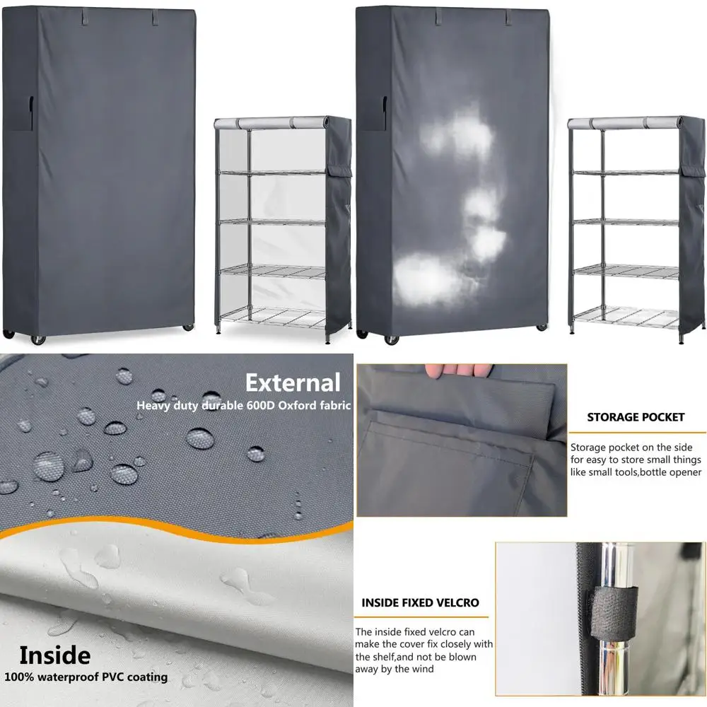 

Прочный пылезащитный чехол из ткани 600D для уличных проволочных стеллажей, 36x24x72, серый