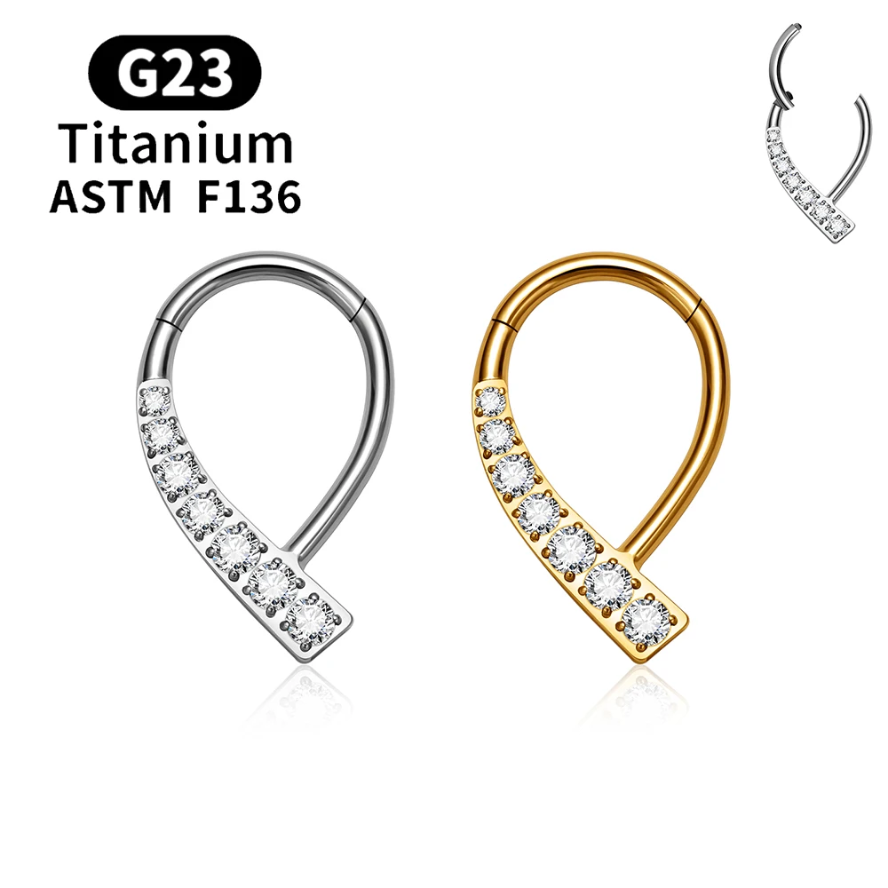 ASTM F136 Titanium Piercing Ear Cartilage Helix Tragus Earring Hoops Fan-shaped 16G CZ Hinged Septum Nose Rings Body Jewelry