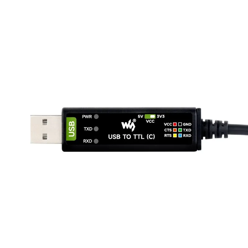 Przemysłowy kabel szeregowy Waveshare USB TO TTL (C), 6-pinowy, oryginalny układ FT232RNL, wielokrotne obwody zabezpieczające, obsługa wielu systemów