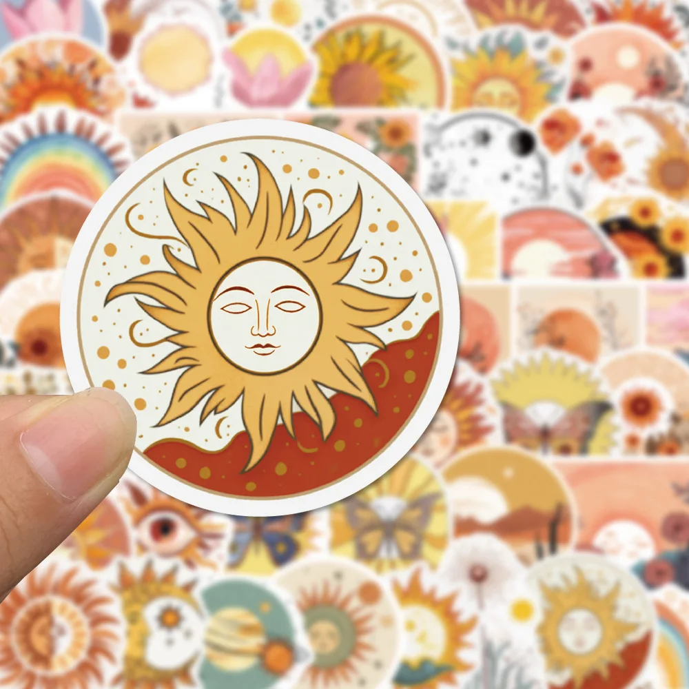

50PCS Vintage Bohemian Sun Cartoon Stickers Boho Style Aesthetic Decals Suitcase Guitar Phone Diary Graffiti Sticker Decor Gifts