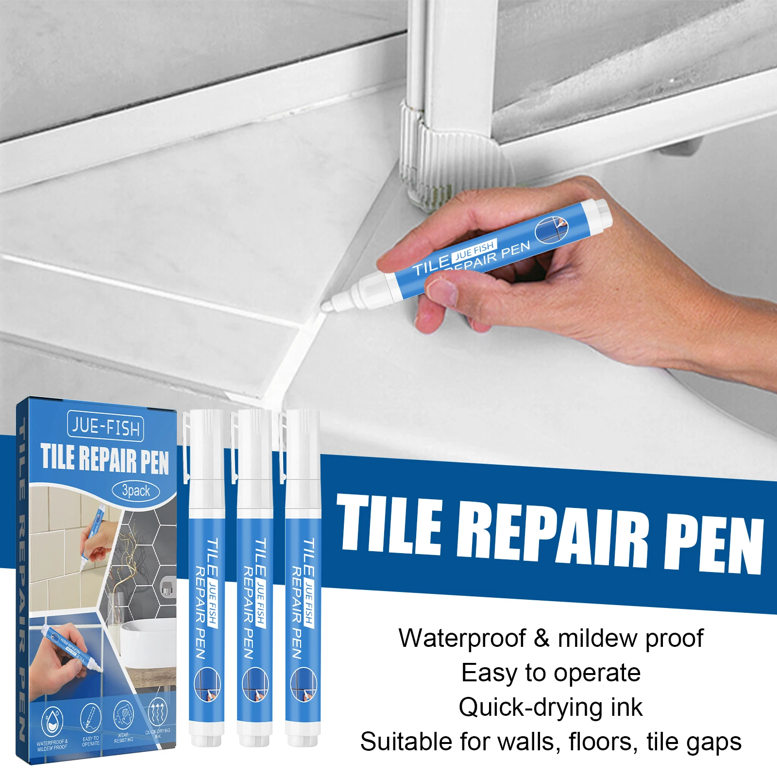 Grout Pen Tile Grout Marker, Waterproof Anti-Mold, Fast Drying, Refresh & Beautify Tile Joints for Bathroom Wall, Grout Reviver
