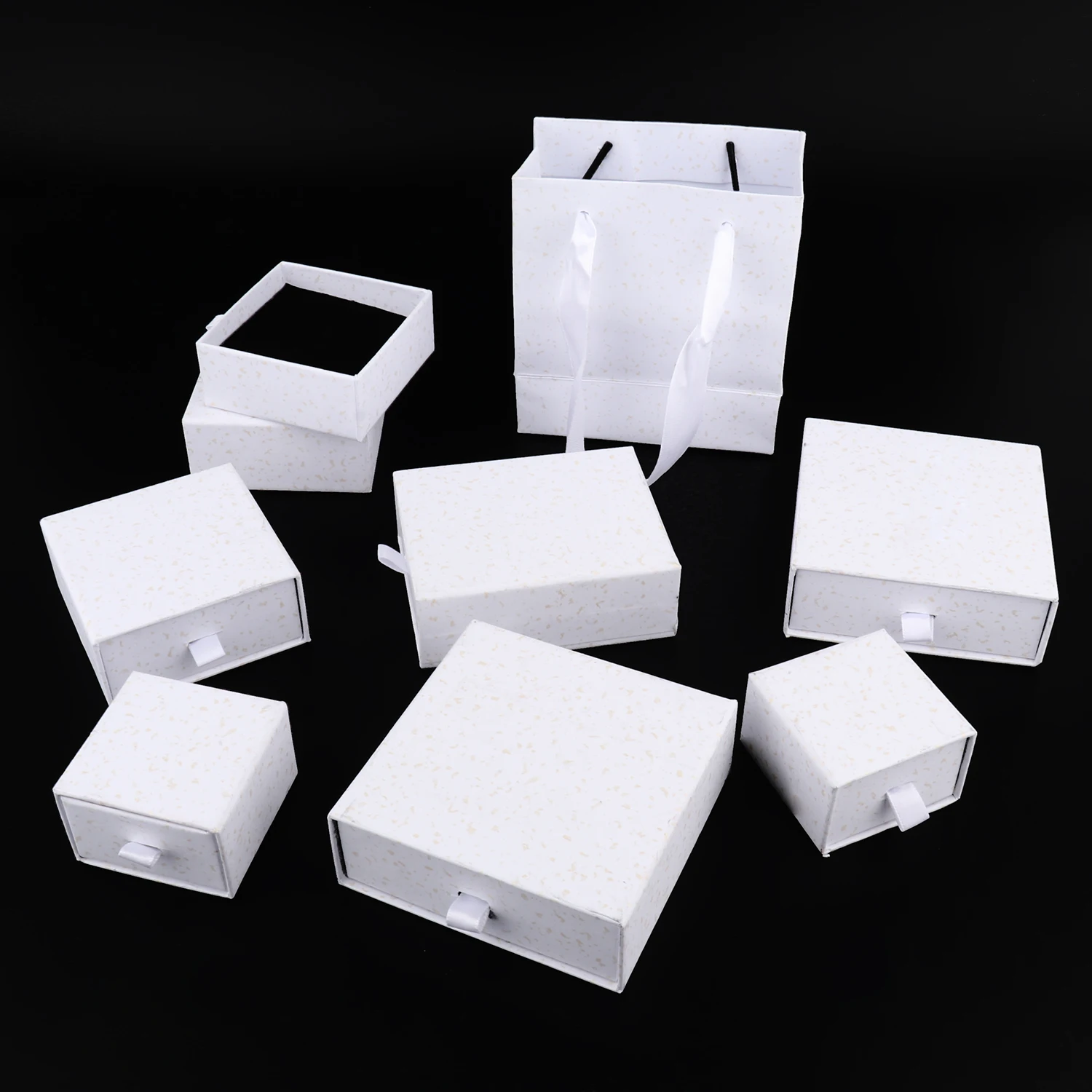 1Pc White Golden Spot Thick Kraft Paper Drawer Jewelry Box Greeting Card for Necklace Bracelet Ring Gift Display Case Packaging