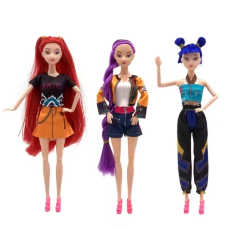 

3PC K-Pop Demon Hunters Anime Kpop Girl Group Cartoon Rumi Zoey Mira Action Figures Vinyl Figurines Model Dolls Girls Gift