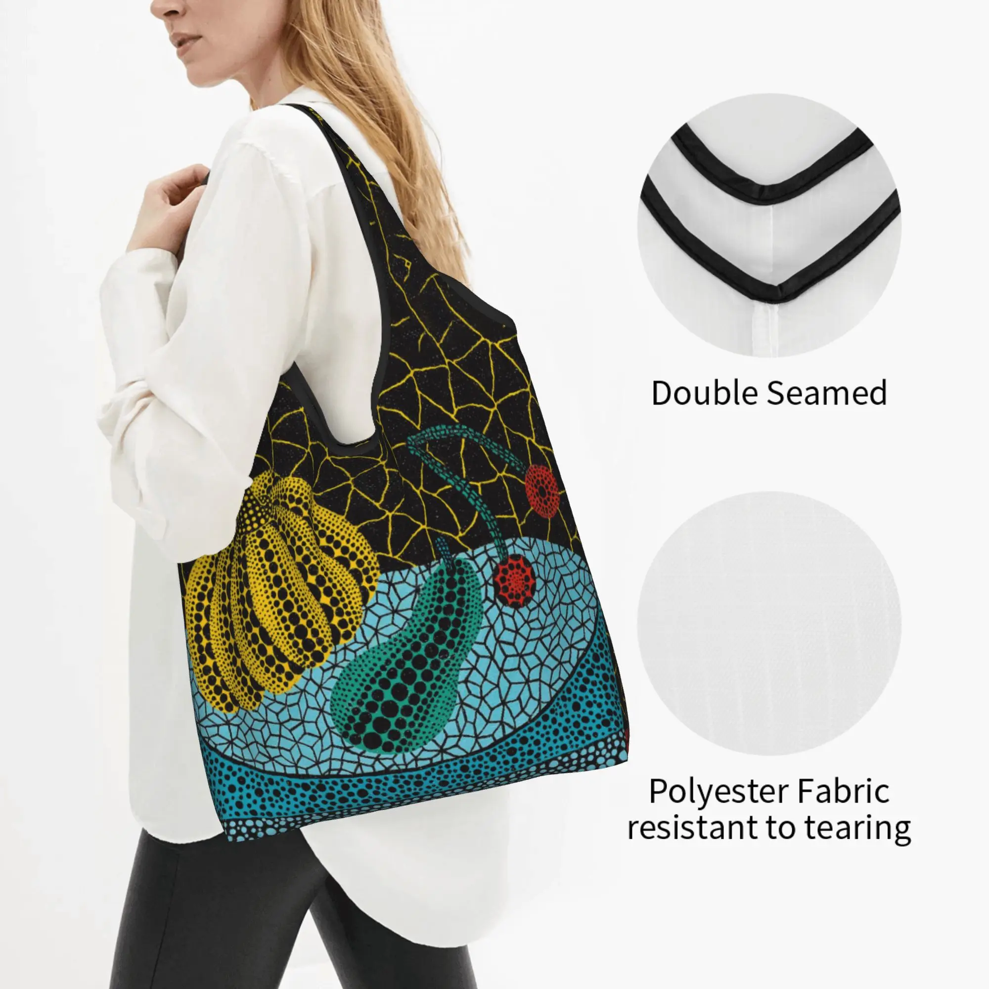 Kawaii Printed Yayoi Kusama Abstract Art Tote Shopping Bag Portable Shoulder Shopper  Handbag