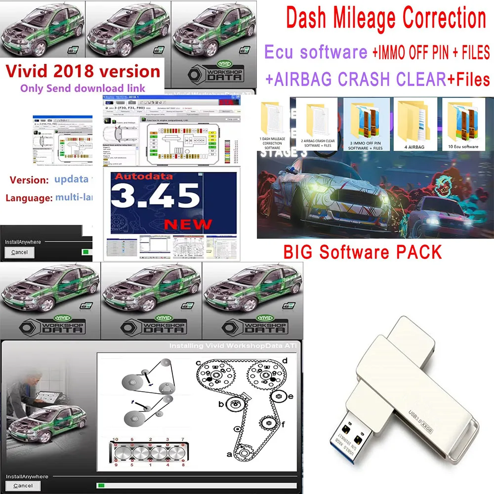 2024 DASH MILLEAGE CORRECTION+AIRBAG CRASH CLEAR/TOTAL 32GB PacK + Software Vivid 2018 Workshop+Autodata 3.45 IMMO OFF SOFTWARES