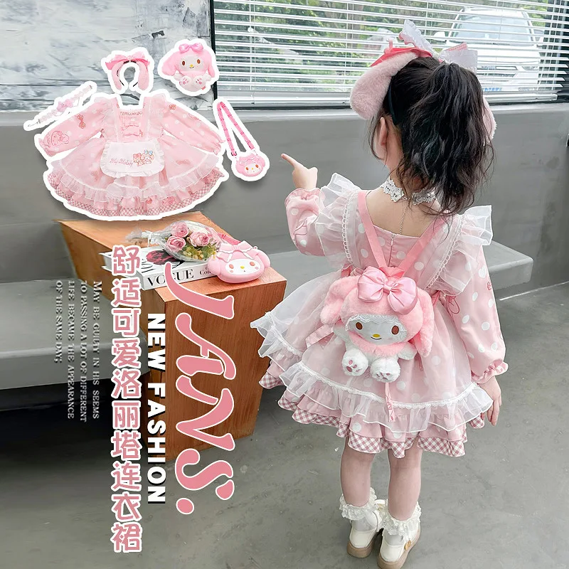 New Girls Autumn Long Sleeve Princess Dress Sanrios My Melody Lolita Dress Halloween Cosplay Costume Party Dress Gift for Girls