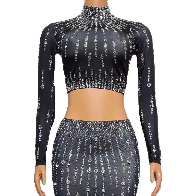 Full Diamond Slimming Sexy Split Long Dress Bar DJ Nightclub Female Singer Dance Team Stage Clothing Party Theme Show Costume