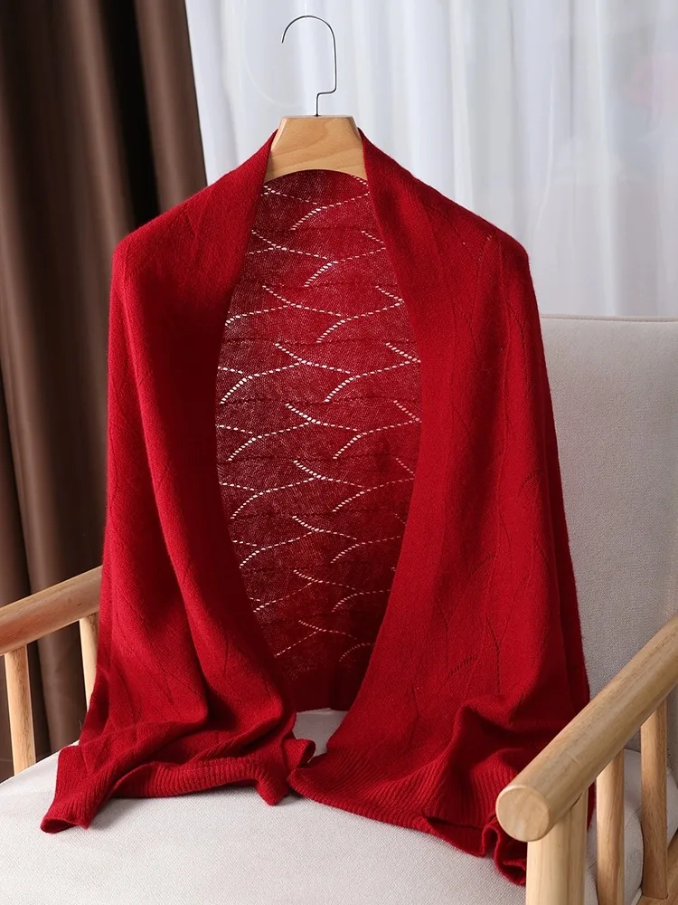Novo lenço de lã pura feminino fino verão outerwear facionable high-end cor bordo le camere grande cachecol a céu aberto