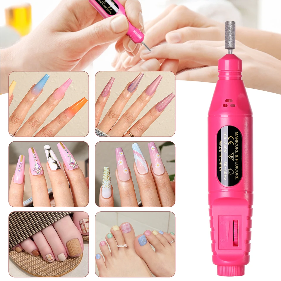 LINMANDA kit de fresadora eléctrica 6 en 1 para uñas, removedor, pulidor, lima portátil, equipo de manicura 6