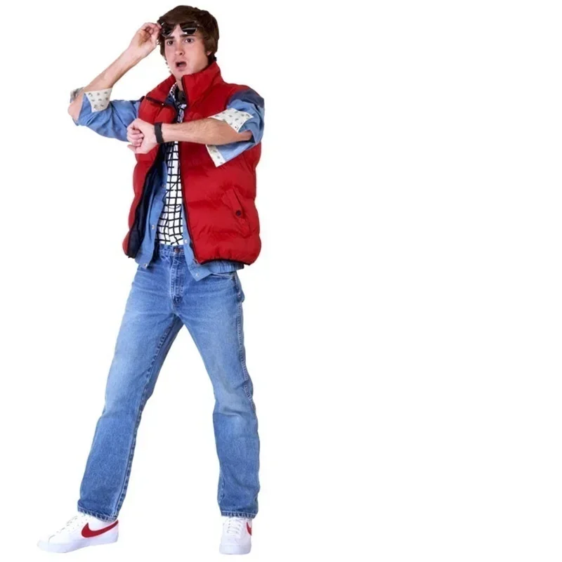 Film Back to The Future Cosplay Jacket Jr Marlene Seamus Marty McFly Red Cotton Vest Adult Kids Halloween Carnival Costume MN11