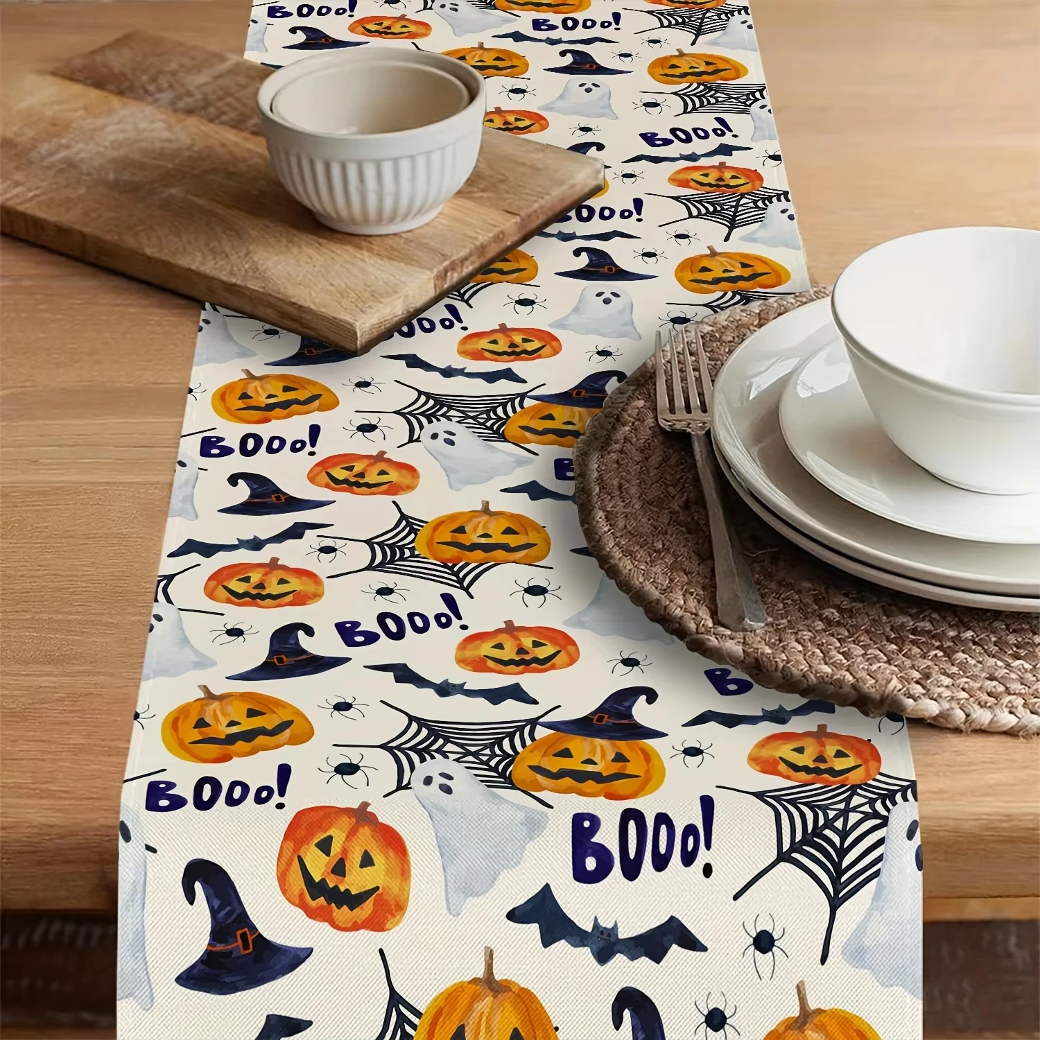 1PC Halloween Themed Table Running Spider Web Pumpkin and Witch Hat Design For Party Restaurant Family Holiday Decoration Scenes