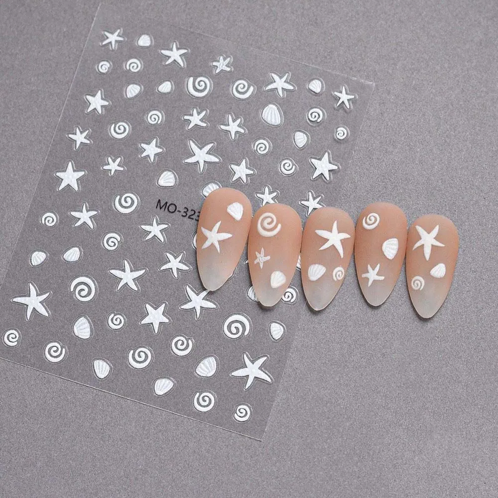 Conch Star Ocean Nail Stickers Starfish Sea Jellyfish Ocean Nail Decals Coconut Tree Soft Embossed Stickers