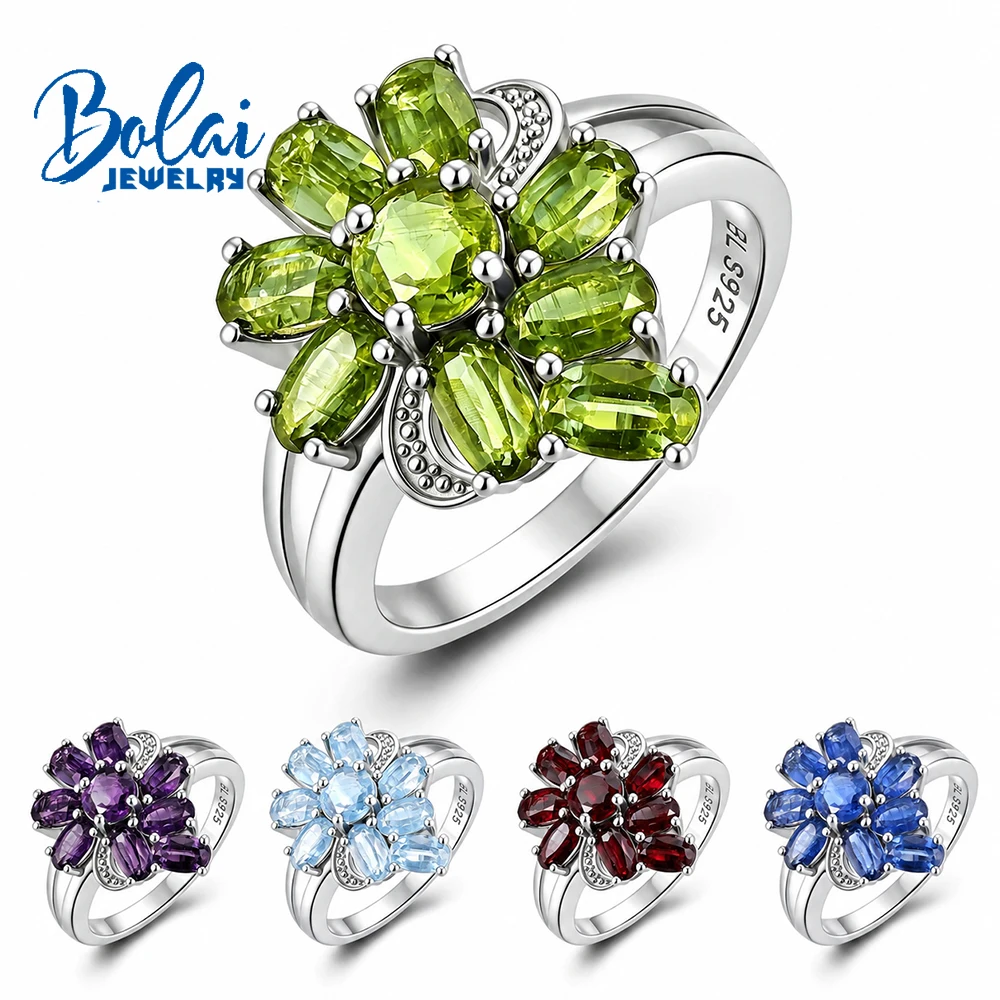 925 sterling silver ring natural kyanite&Garnet&Peridot&sky&amethyst classic fine jewelry for women's party birthday gift