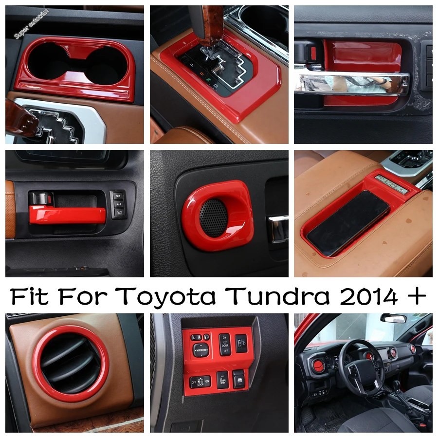 

Gear Shift Box Panel / Door Handle Bowl / Stereo Speaker Audio Sound Cover Trim For Toyota Tundra 2014 - 2021 Red Accessories