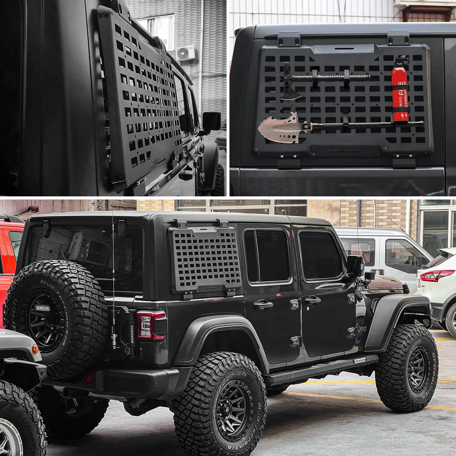 Kit de flanc de panneau Molle de rangement de fenêtre arrière droite, décoration de protection de fenêtre pour Jeep Wrangler JL 2018 – 2024, pièces extérieures à 4 portes