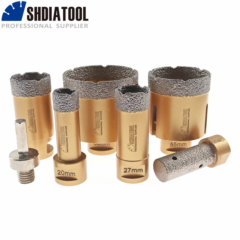 SHDIATOOL 7 pezzi Dia20/27/35/55/68mm punte diamantate + corona di fresatura da 20mm + adattatore esagonale M14 Kit sega a tazza in ceramica di marmo