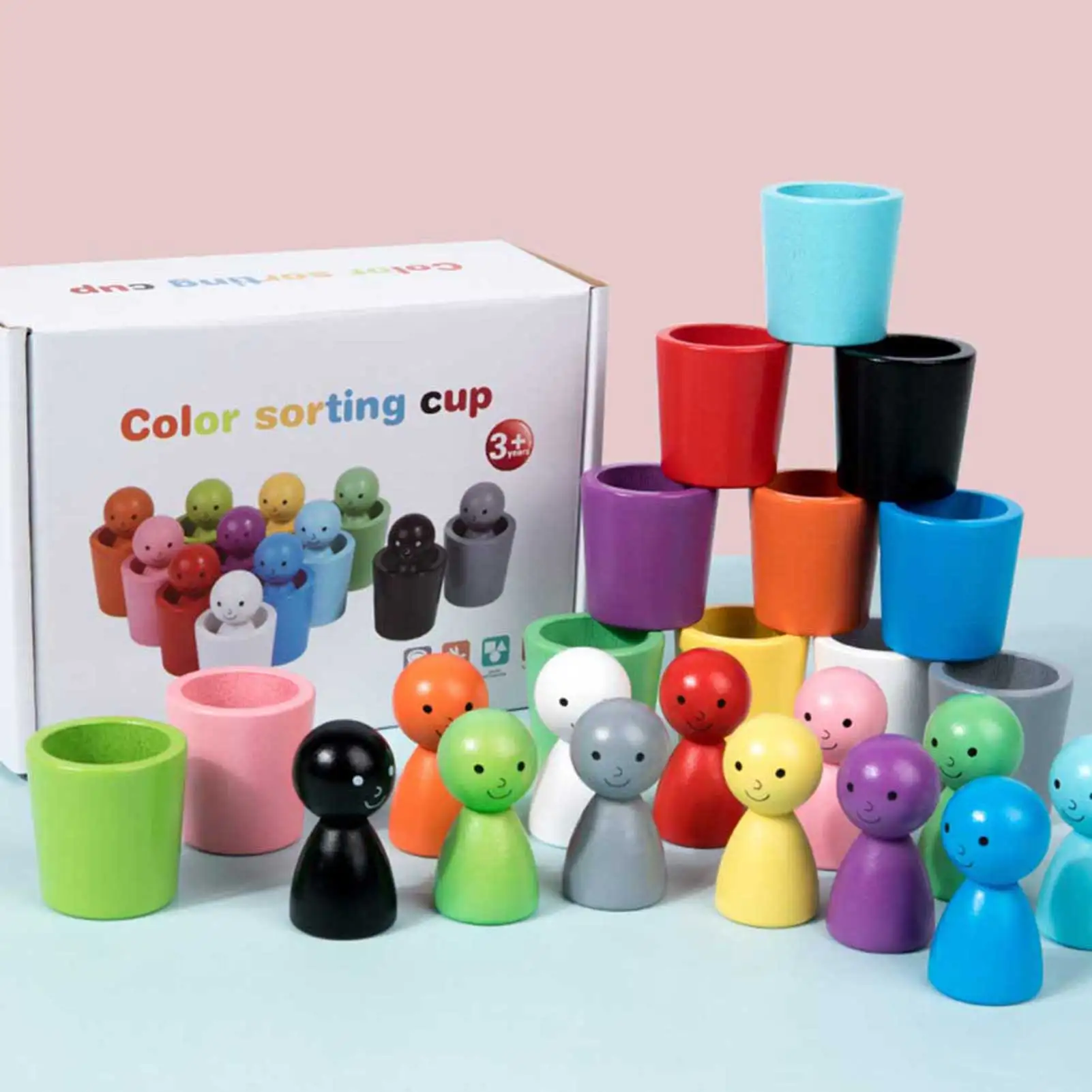 

Montessori Color Sorting Rainbow-Cups With Pegs Dolls Puzzle Early Educational Toy Birthday Present