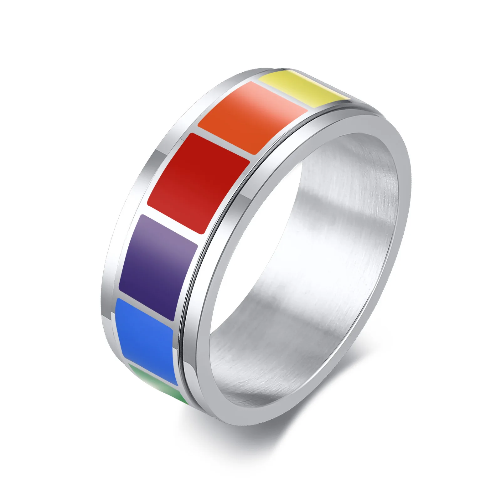 BONLAVIE 8mm Stainless Steel Rainbow Epoxy Rings Men's Friendship Jewelry