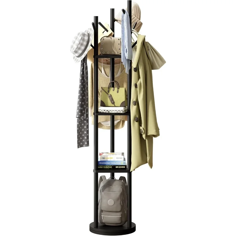 

Coat Rack, 3 Tier Freestanding Coat Rack with 9 Hooks and 3 shelves, Great for Hanging hats,scarves,backpacks,Clothes(Black)