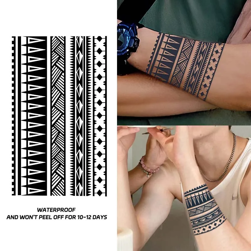 1pc Geometric Pattern Bracelet Waterproof Temporary Tattoo, Lasting 1-2 Weeks, Realistic Semi-Permanent Fake Tattoo