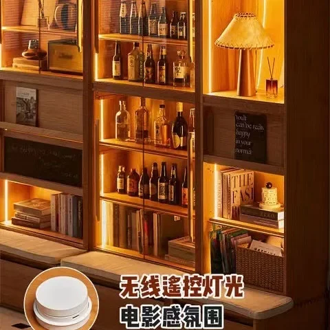 Card holder bookcase, cherry wood solid wood integrated whole wall, dining side cabinet full wall