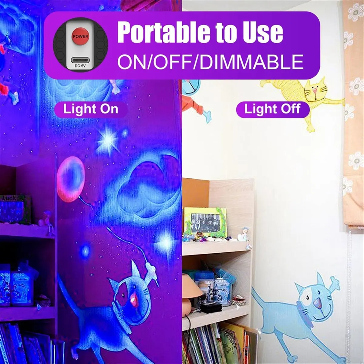 

*X07A Rechargeable Black Light Bar 4 Packs, Battery Powered Black Lights for Glow Party, Cordless UV Strip Lights