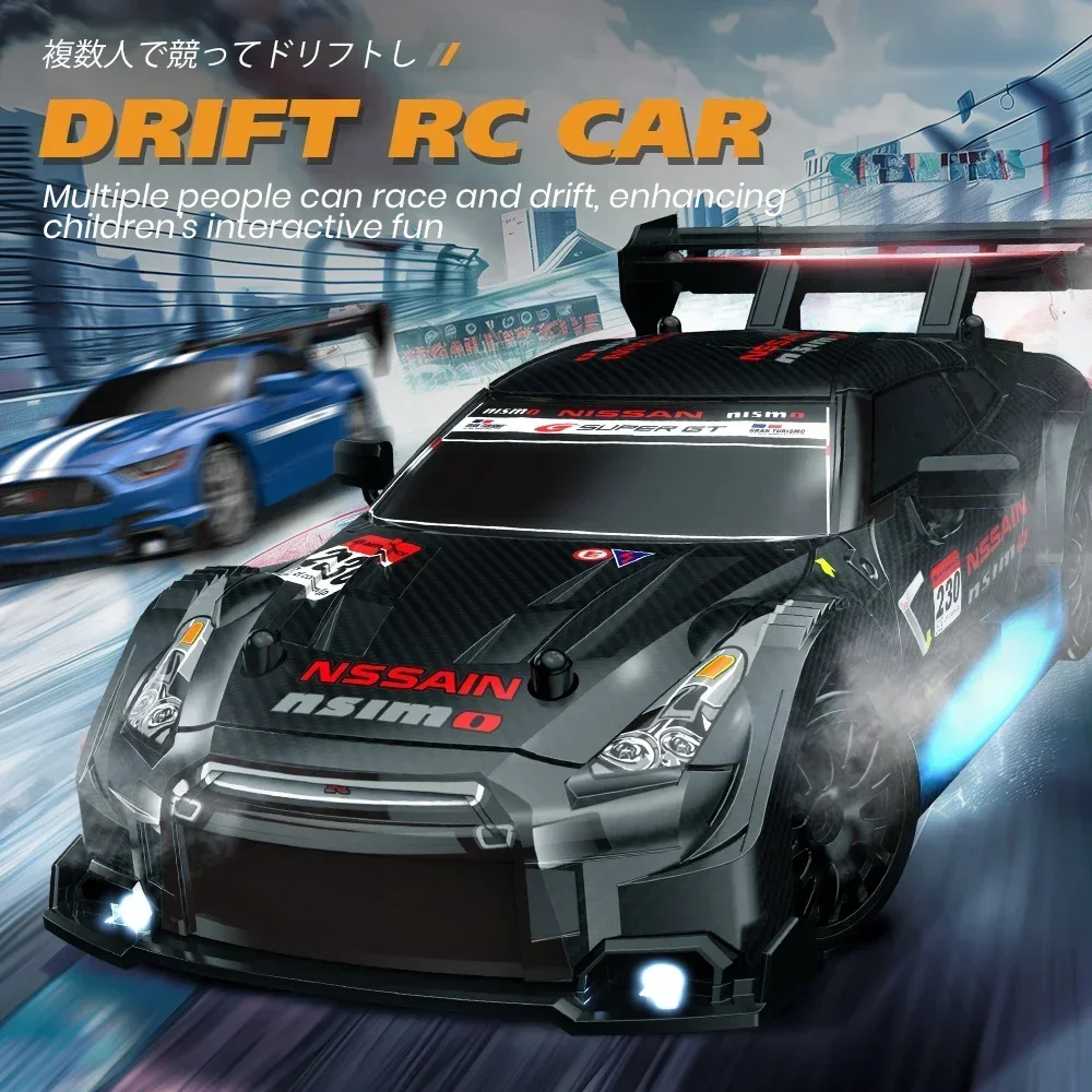 1/24 Mini GTR/Tesla /AE86 Modell RC 4-radantrieb High Speed Drift Racing Auto Volle Auto atmosphäre Led-leuchten Weihnachten Spielzeug Geschenk