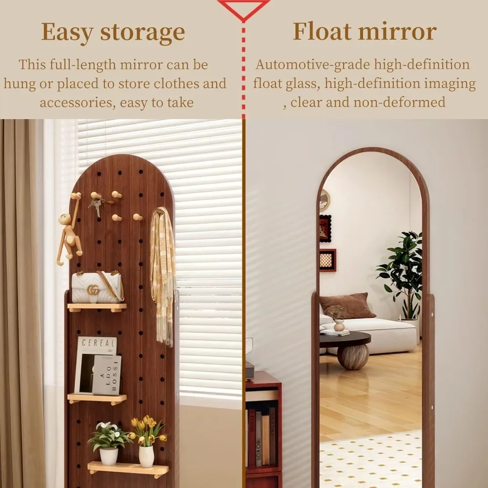 Full Body Floor Standing Bedroom Body Mirror, 360 ° Rotating Full Body Mirror with Coat Rack, High-definition Explosion-proof