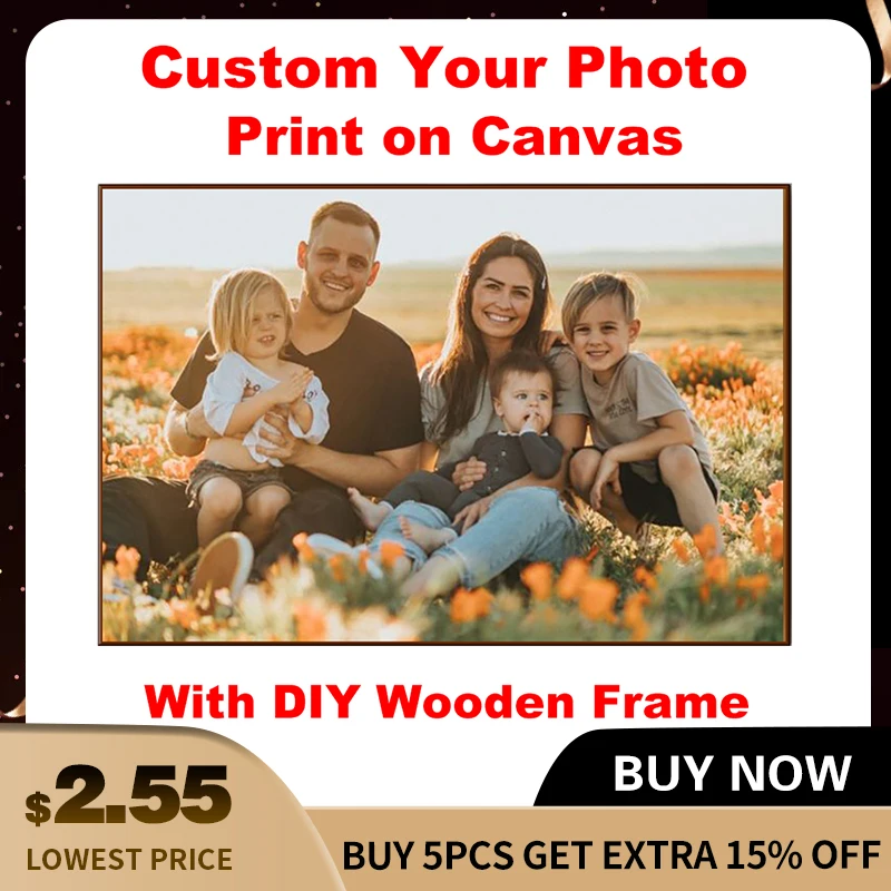 Custom Print Your Photo Canvas Painting Poster with DIY Wooden Frame HD Prints Wall Art Decor Pet Kids Family Landscape Picture