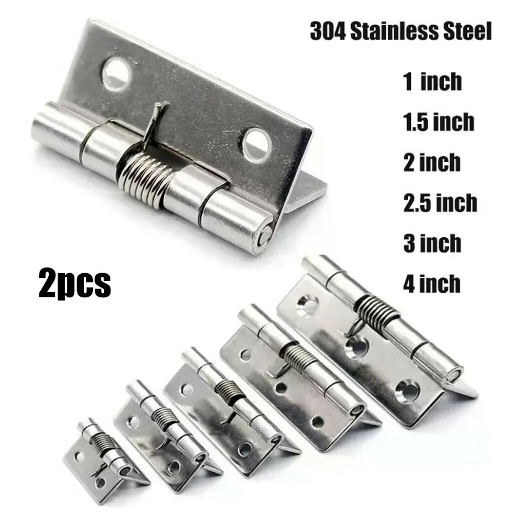 2pcs/set Self Closing Spring Door Hinge Stainless Steel Hardware 1/1.5/2 Inch For Windows Cabinets Jewelry Box NEW