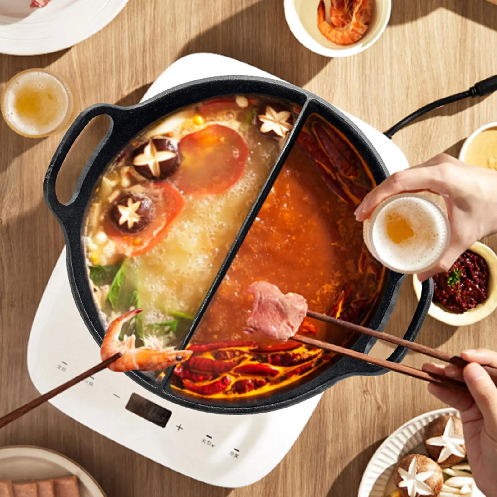 

Горячая кастрюля с уткой-мандаринкой, разделительная кастрюля, быстрая твердая посуда, разделенная кастрюля для семейных встреч, домашнего кемпинга
