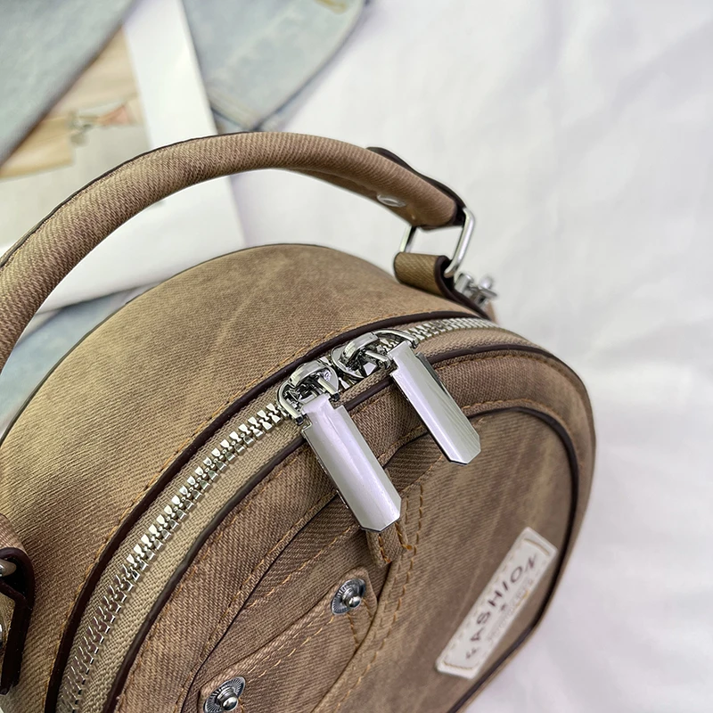 Runde Handtasche Retro Shoudler Taschen für Frauen 2024 Mini kleine Umhängetasche klassische Pu Griff Geldbörse Bolasas runde Einkaufstasche – Detail 16