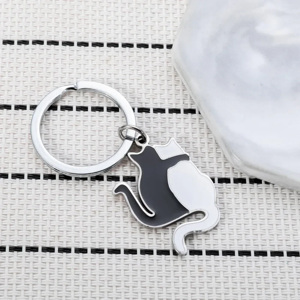 Valentine Popular Black and White Back Cat Keychain Couple Pendant Creative Keyring Backpack Lover Key Ring Chains Gift