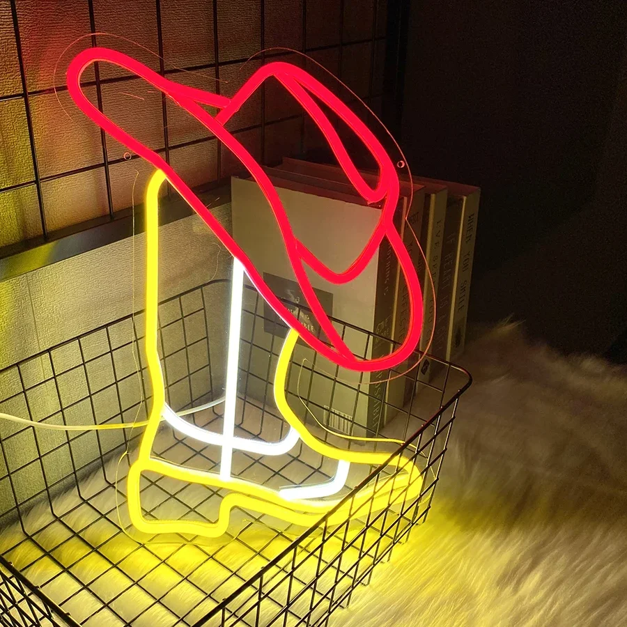 Cowboy Boot Neon Signs for Wall Decor Western Cowboy Hat Light Up Signs,LED Sign for Game Room Bedroom Party Bar Decor