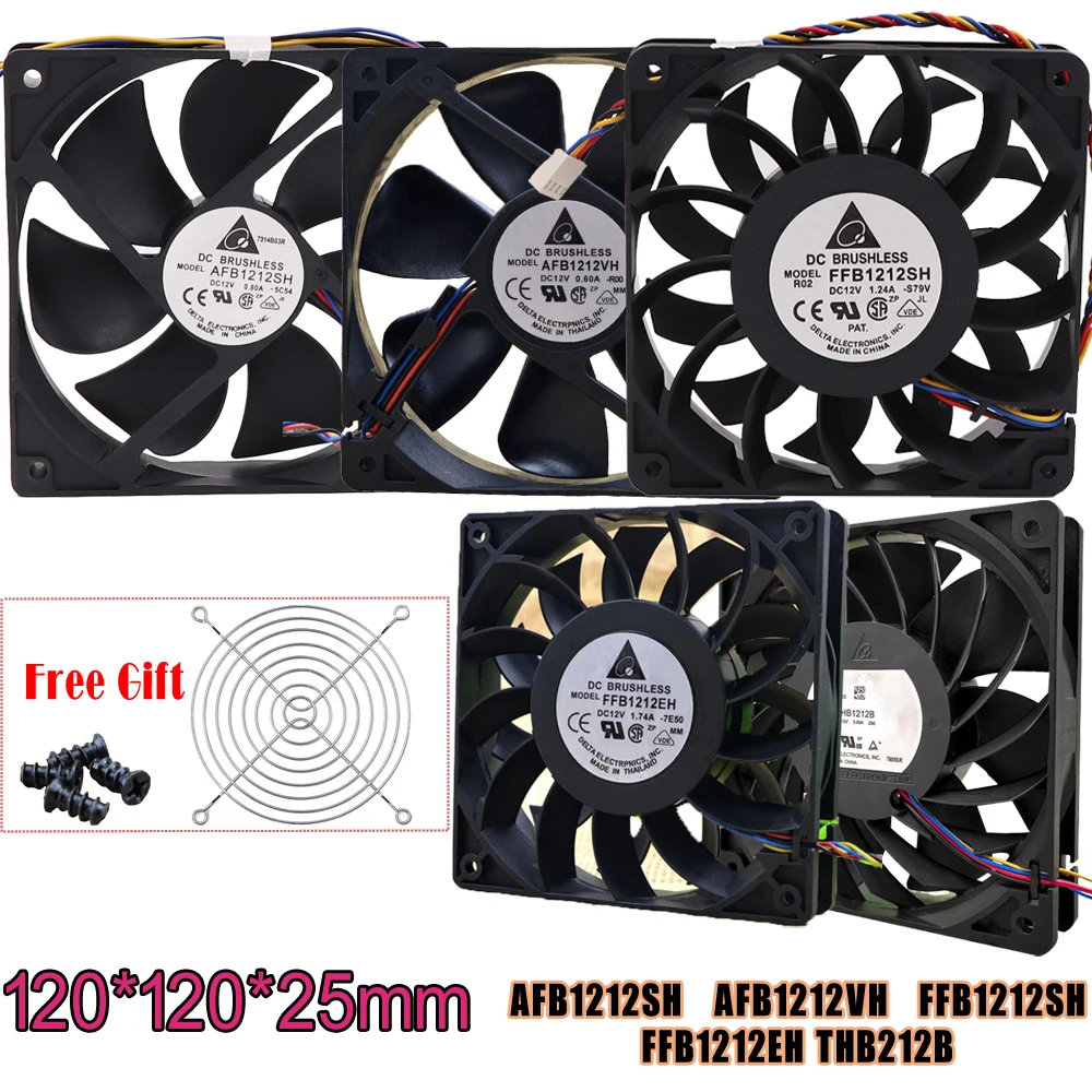 New Original Cooling Fan 120mm 12V 12025 12CM Silent Server For Delta AFB1212SH AFB1212VH FFB1212SH FFB1212EH THB1212B