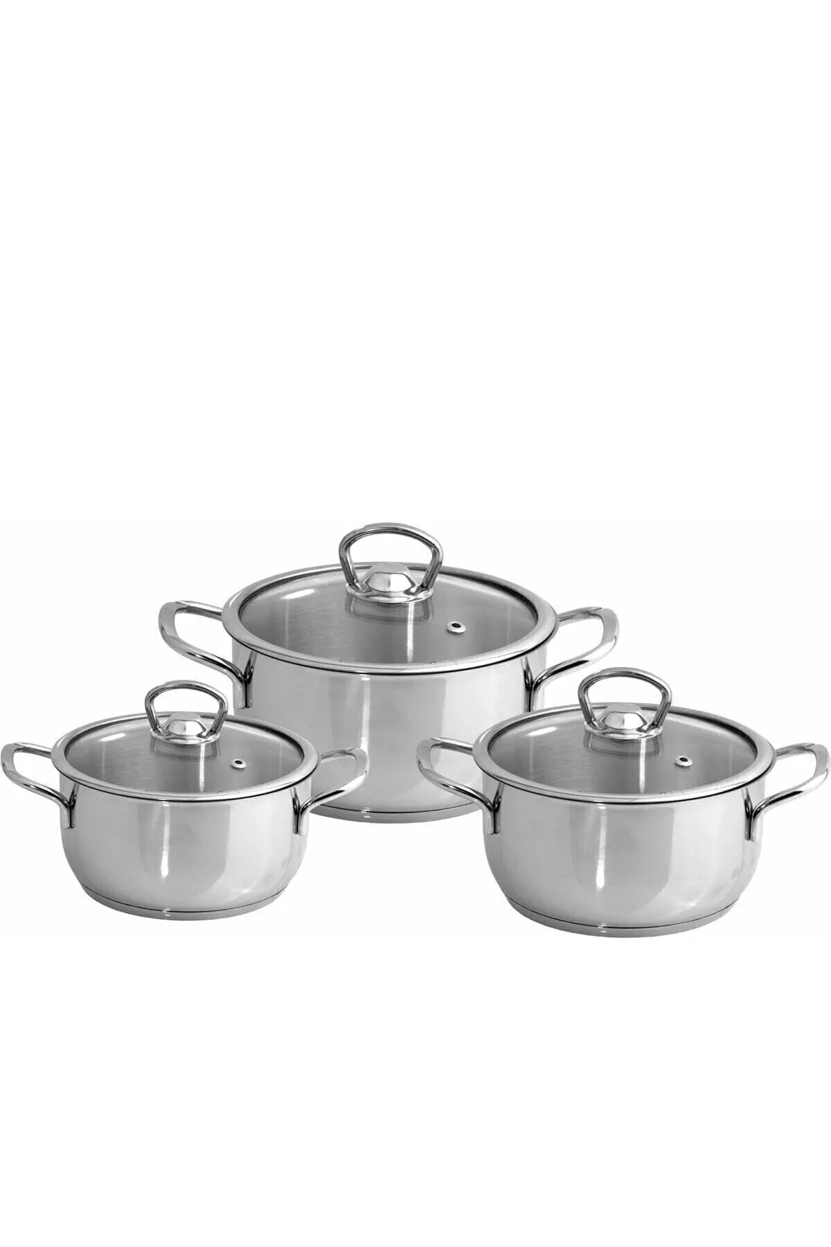 Sole Samira Glass Lid Steel Cookware Set 16 Cm 18 Cm 20 Cm