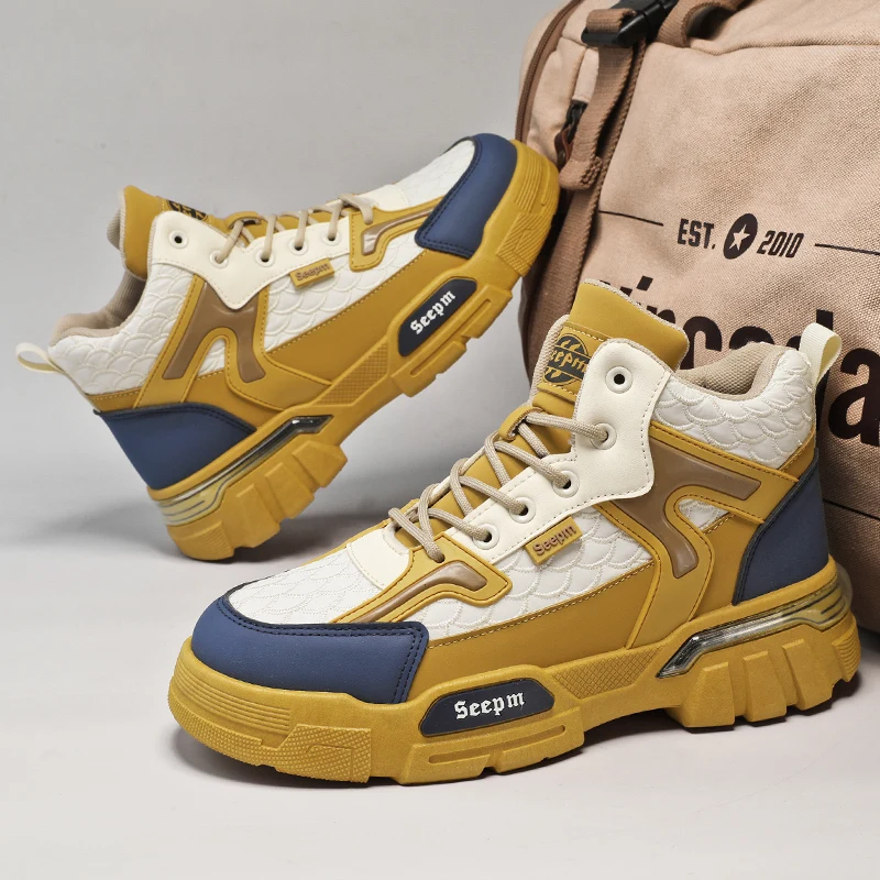 

Fashion Designer Men's Ankle Boots Autumn High Top Casual Sports Shoes For Men Anti-slip Outdoor Platform Boots Man Biker Boots