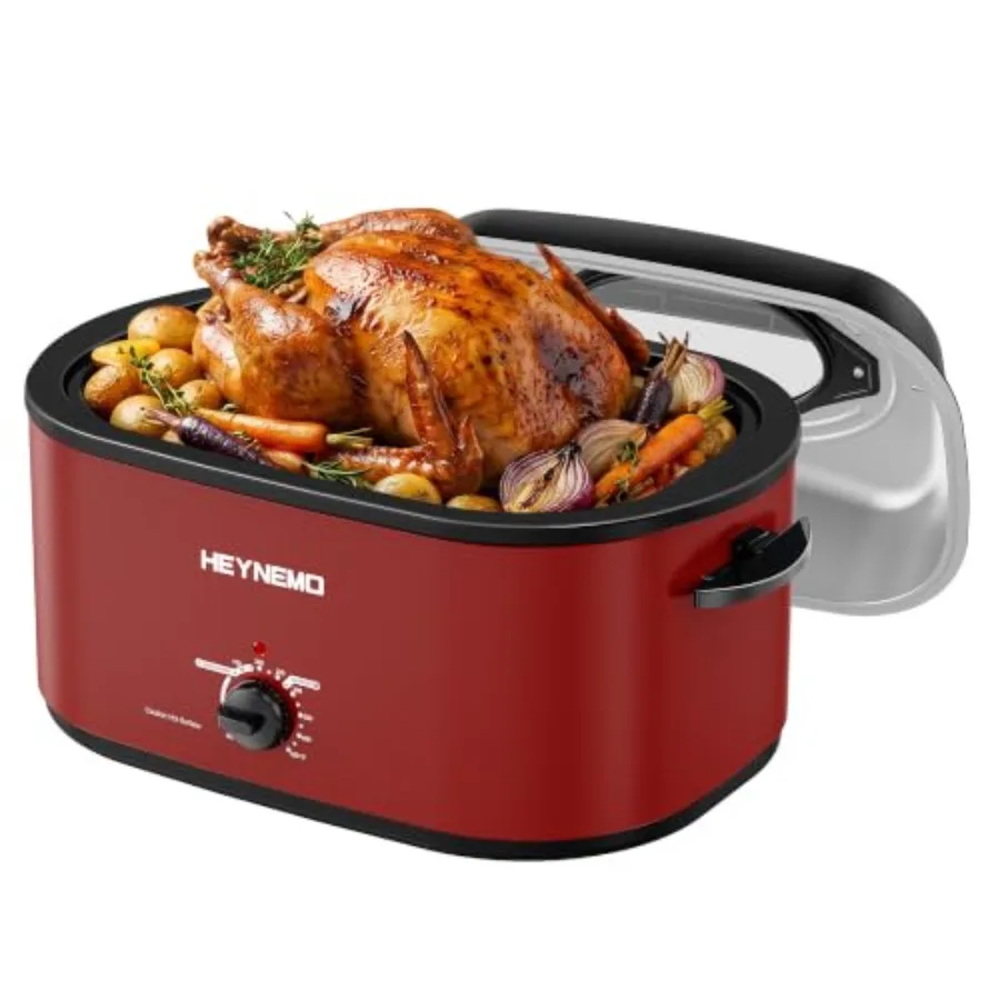 Turkey Roaster Oven Buffet with Self-Basting Lid, 1450W Electric Roaster Oven with Cool-Touch Handles, Stainless Steel Removabl