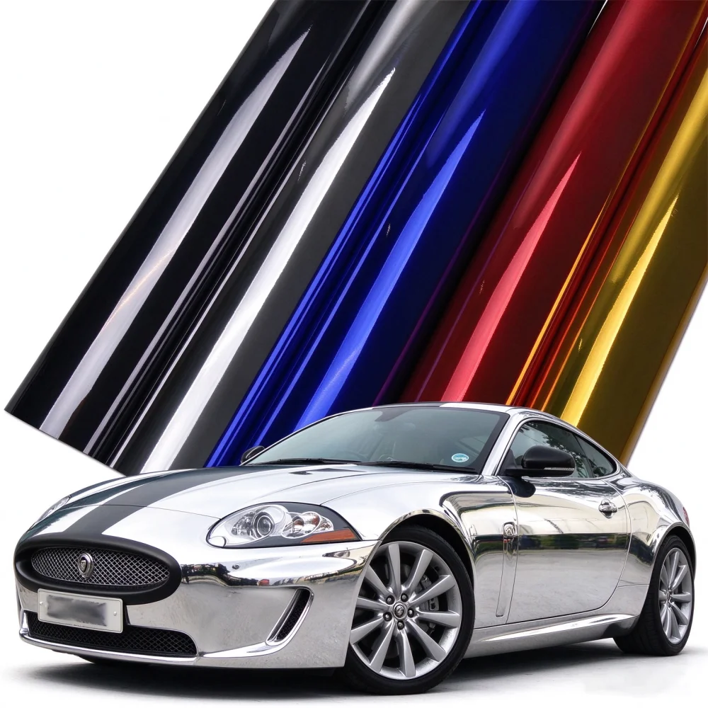 Glossy Silver Mirror Chrome Vinyl Film Wrap Car Wraps Foil Car Sticker Bubble Free