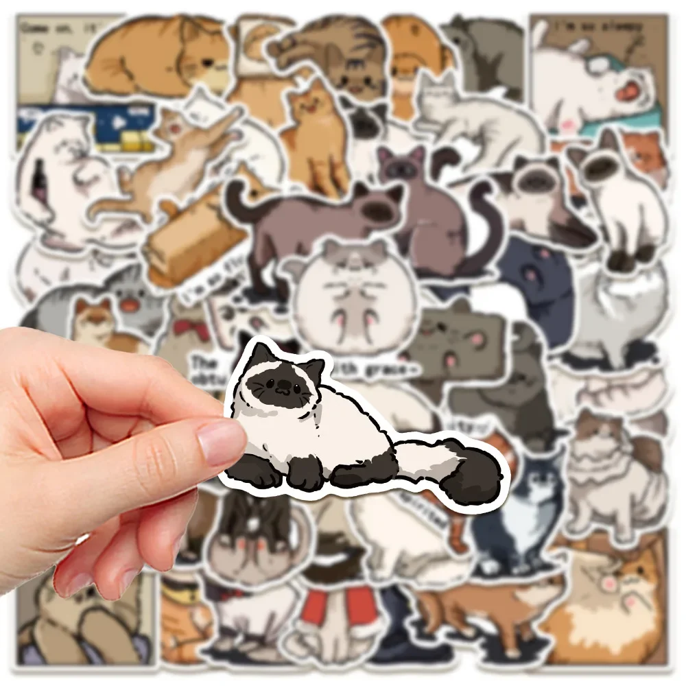 10/30/50Pcs Cute Fat Cat Waterproof Graffiti Sticker Aesthetic Decorative Luggage Laptop Phone Guitar Scrapbook Kids Stickers