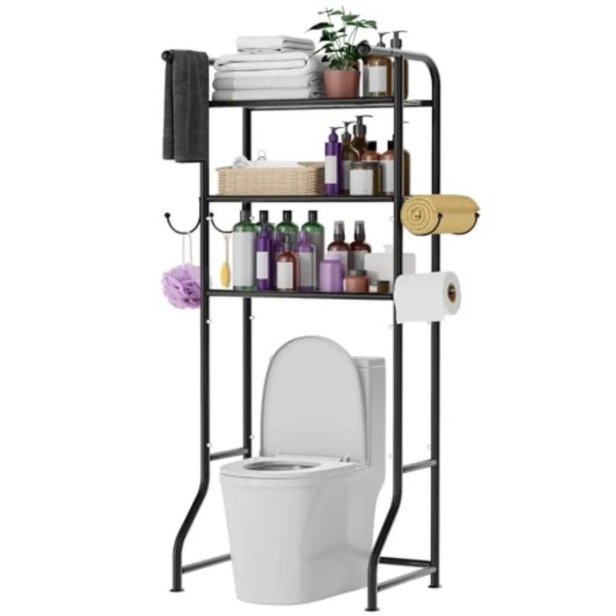 

3-Tier Over The Toilet Storage Shelf Bathroom Organizers and Storage Over Toilet Metal Bathroom Space Saver with 2 Bars 1 Paper