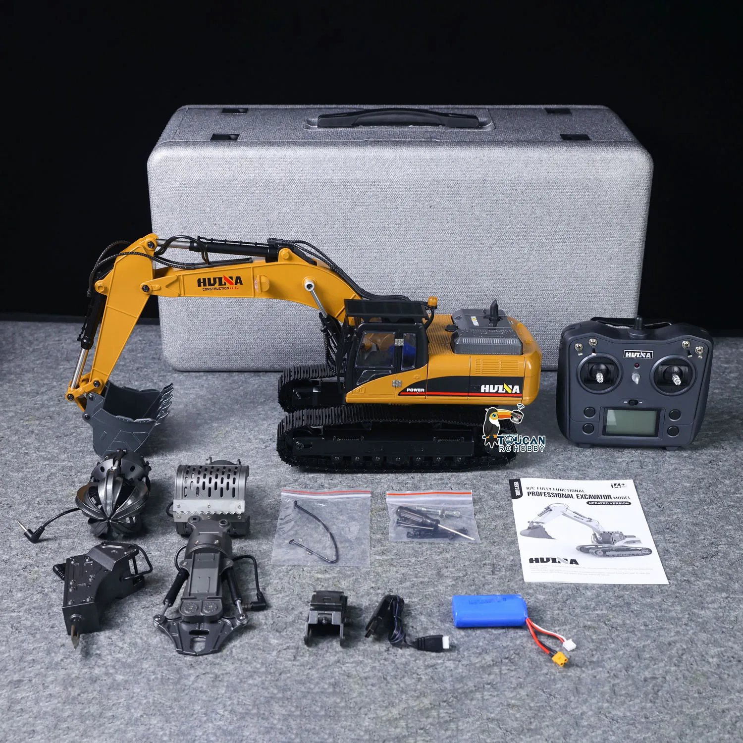 US Stock HUINA New Upgrade 580 1/14 Metal Excavator RC Engineering Vehicles Electric Model Toys Ball Grabber Shear Claw Sound Lights Remote Control Cars Toys